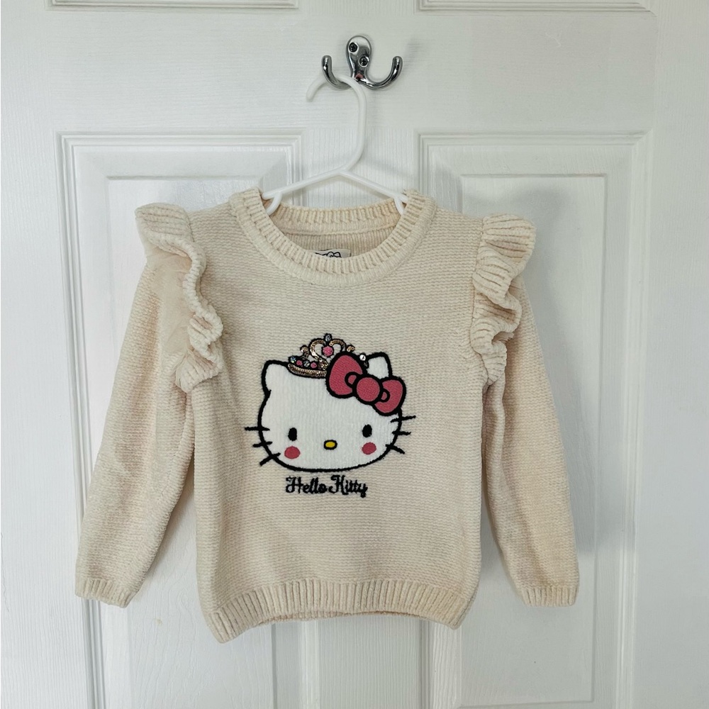 Sanrio Hello Kitty Toddler Ruffle Warm Sweater in Cream Color size 3T